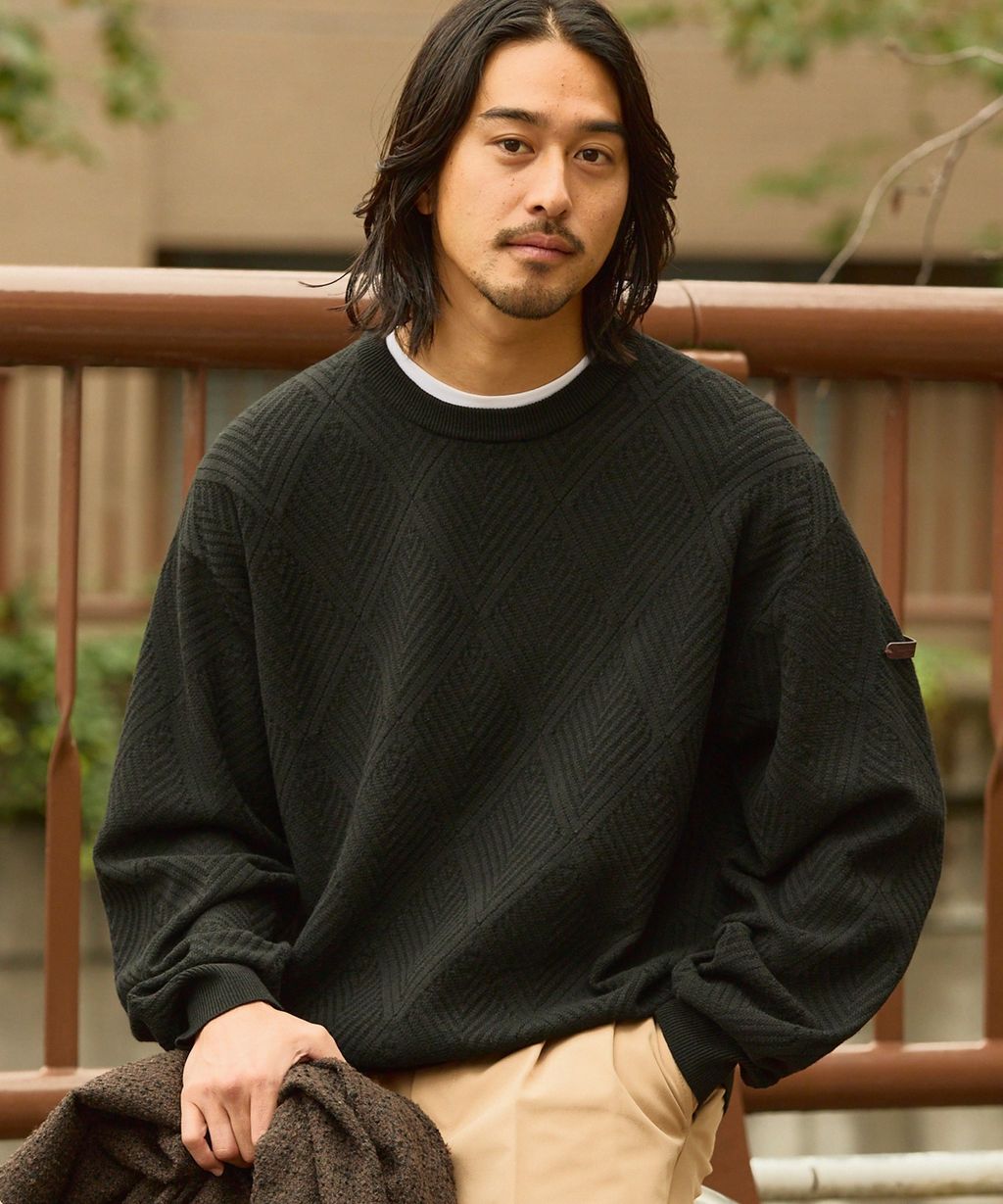 THE CRAFT CREW PRODUCTS 幾何菱格條紋圓領立體Jacquard針織上衣_5