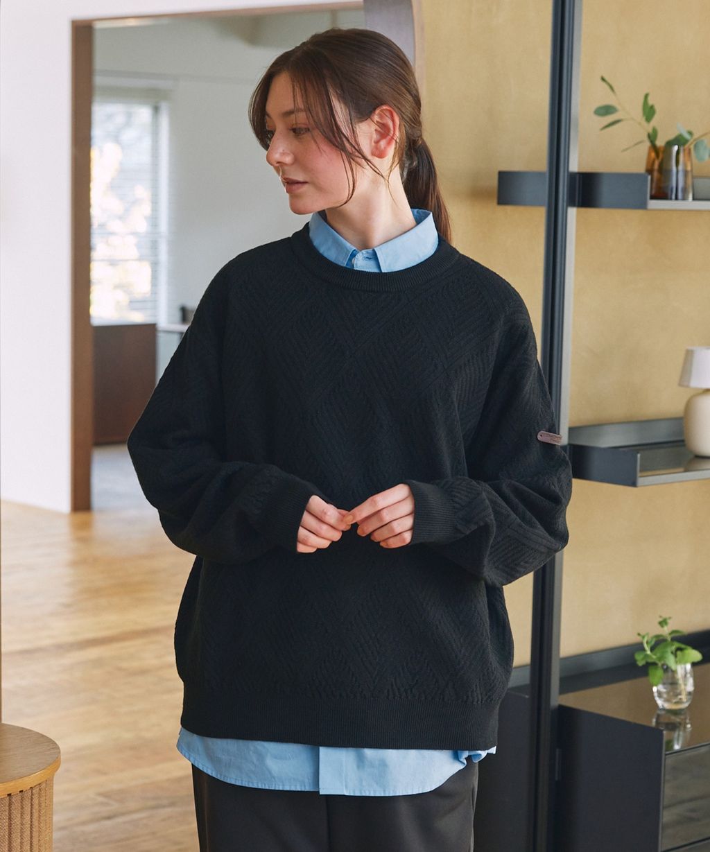 THE CRAFT CREW PRODUCTS 幾何菱格條紋圓領立體Jacquard針織上衣_34