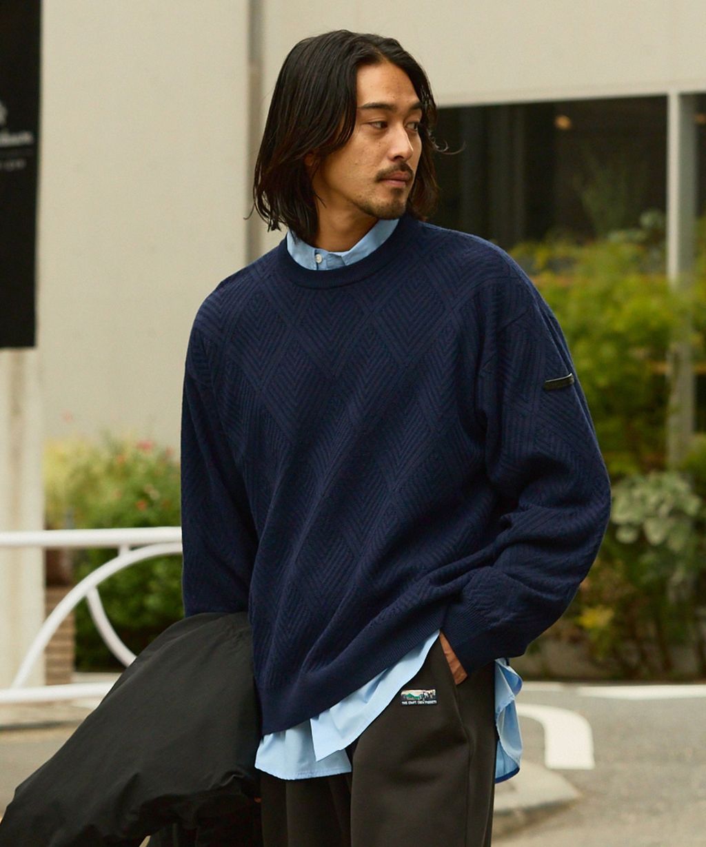 THE CRAFT CREW PRODUCTS 幾何菱格條紋圓領立體Jacquard針織上衣_12