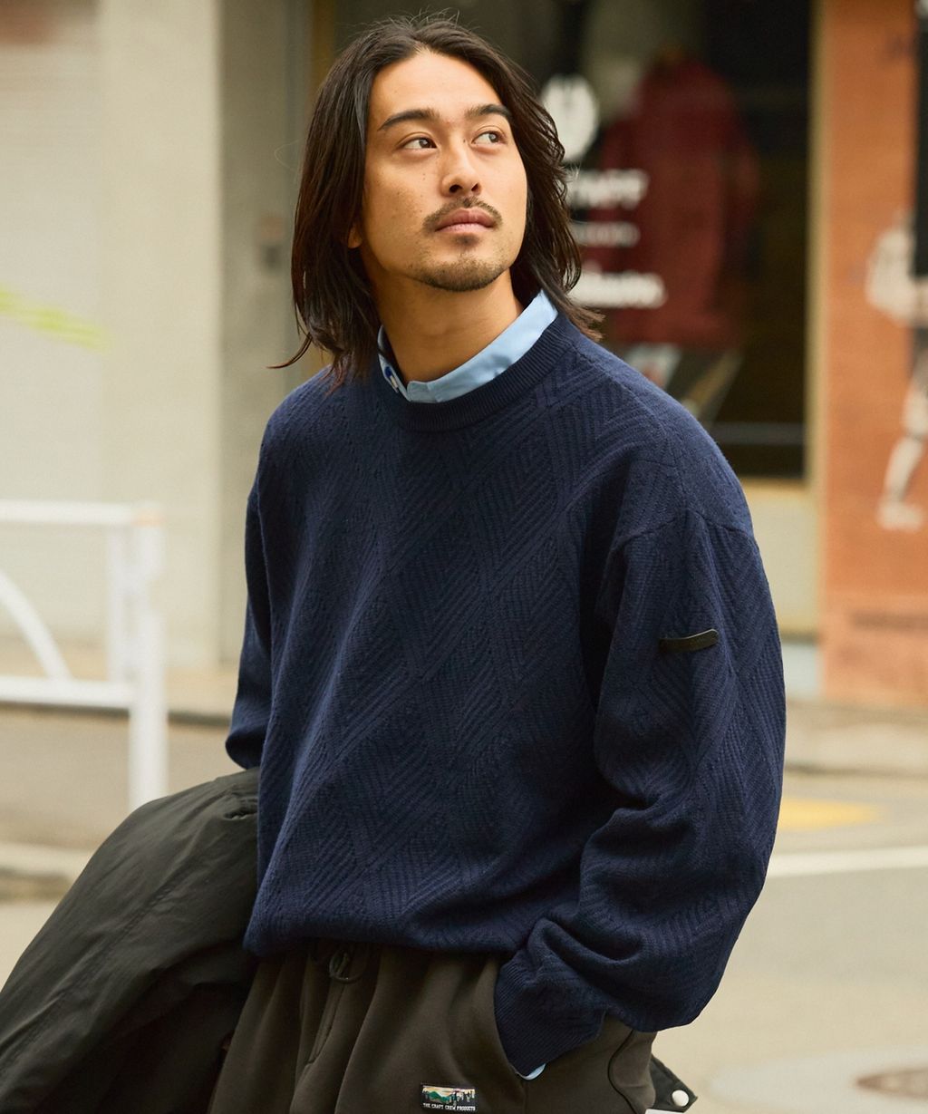 THE CRAFT CREW PRODUCTS 幾何菱格條紋圓領立體Jacquard針織上衣_10