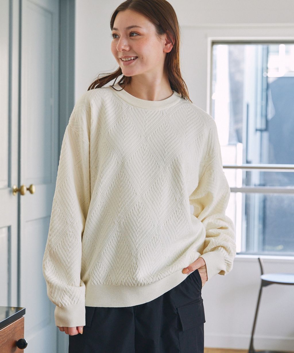 THE CRAFT CREW PRODUCTS 幾何菱格條紋圓領立體Jacquard針織上衣_78