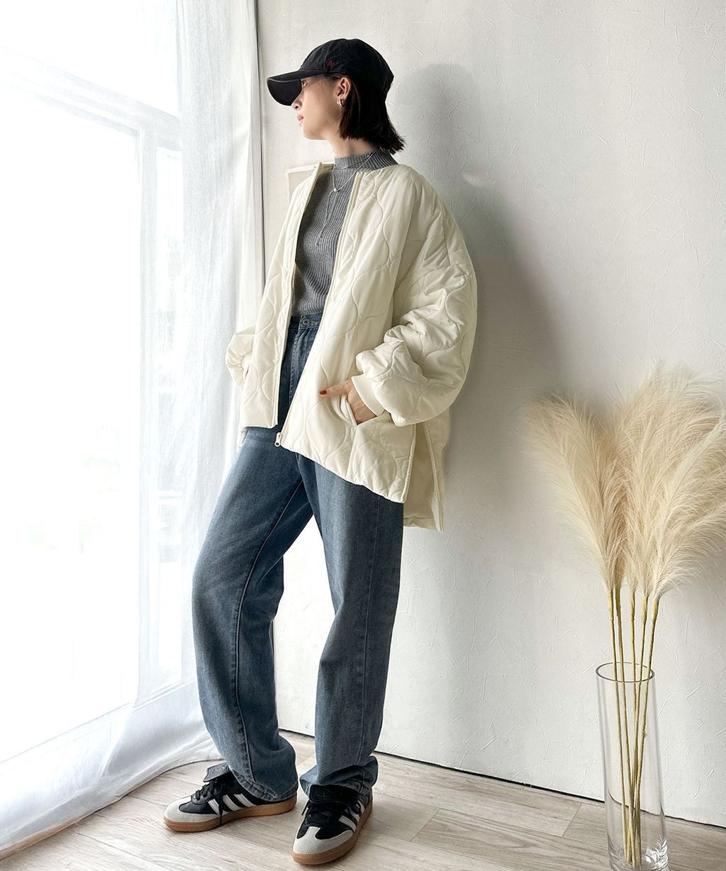 JaVa 縫線格紋輕中棉百搭外套_5