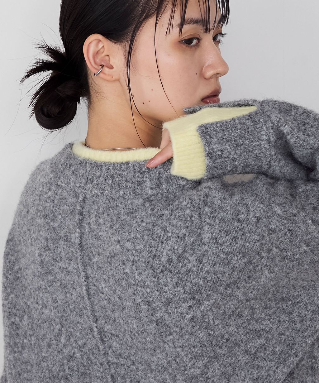 forksy. 假兩件層次感莫克領親膚針織上衣_1