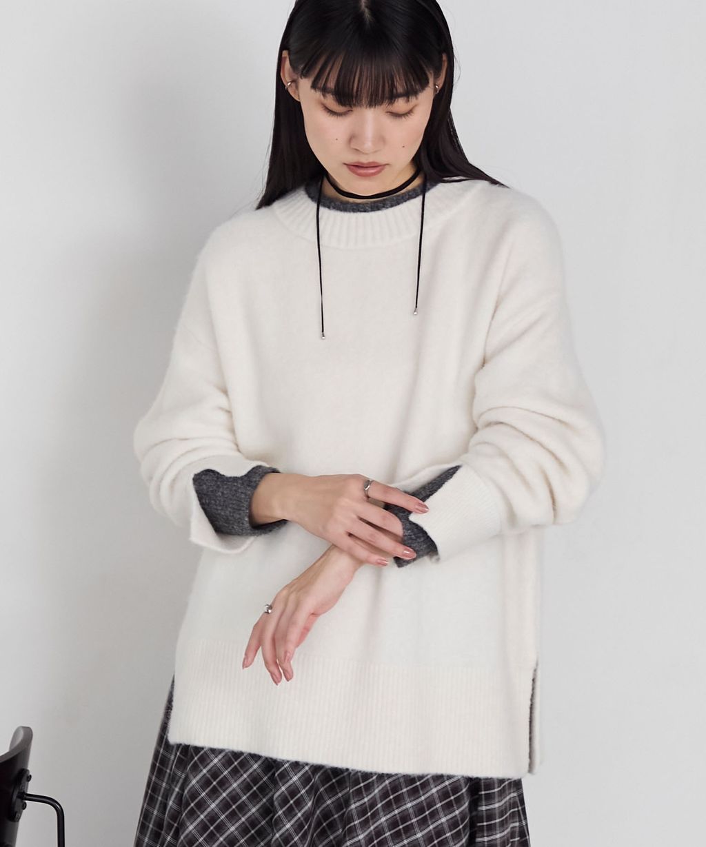 forksy. 假兩件層次感莫克領親膚針織上衣_3