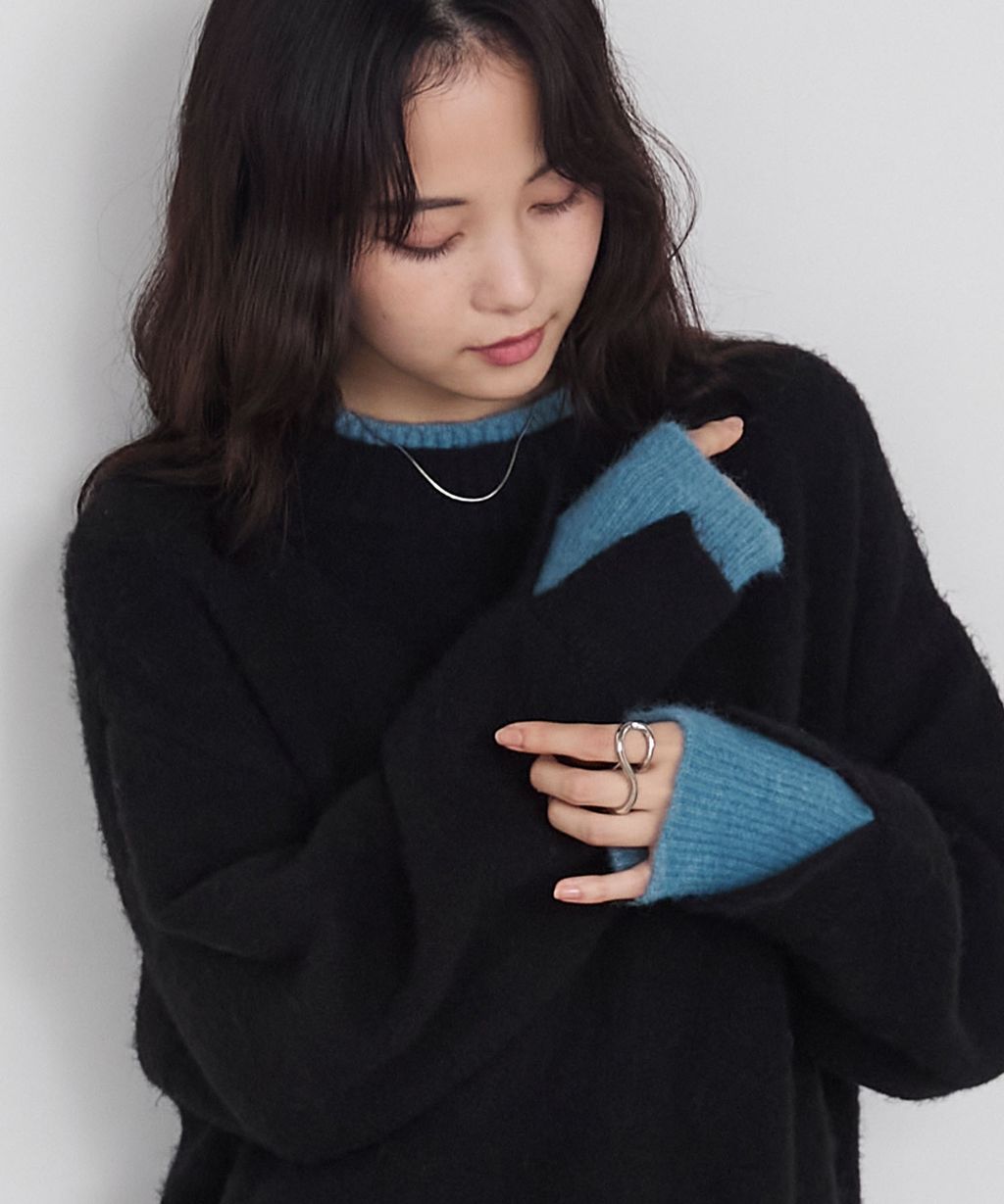 forksy. 假兩件層次感莫克領親膚針織上衣_5