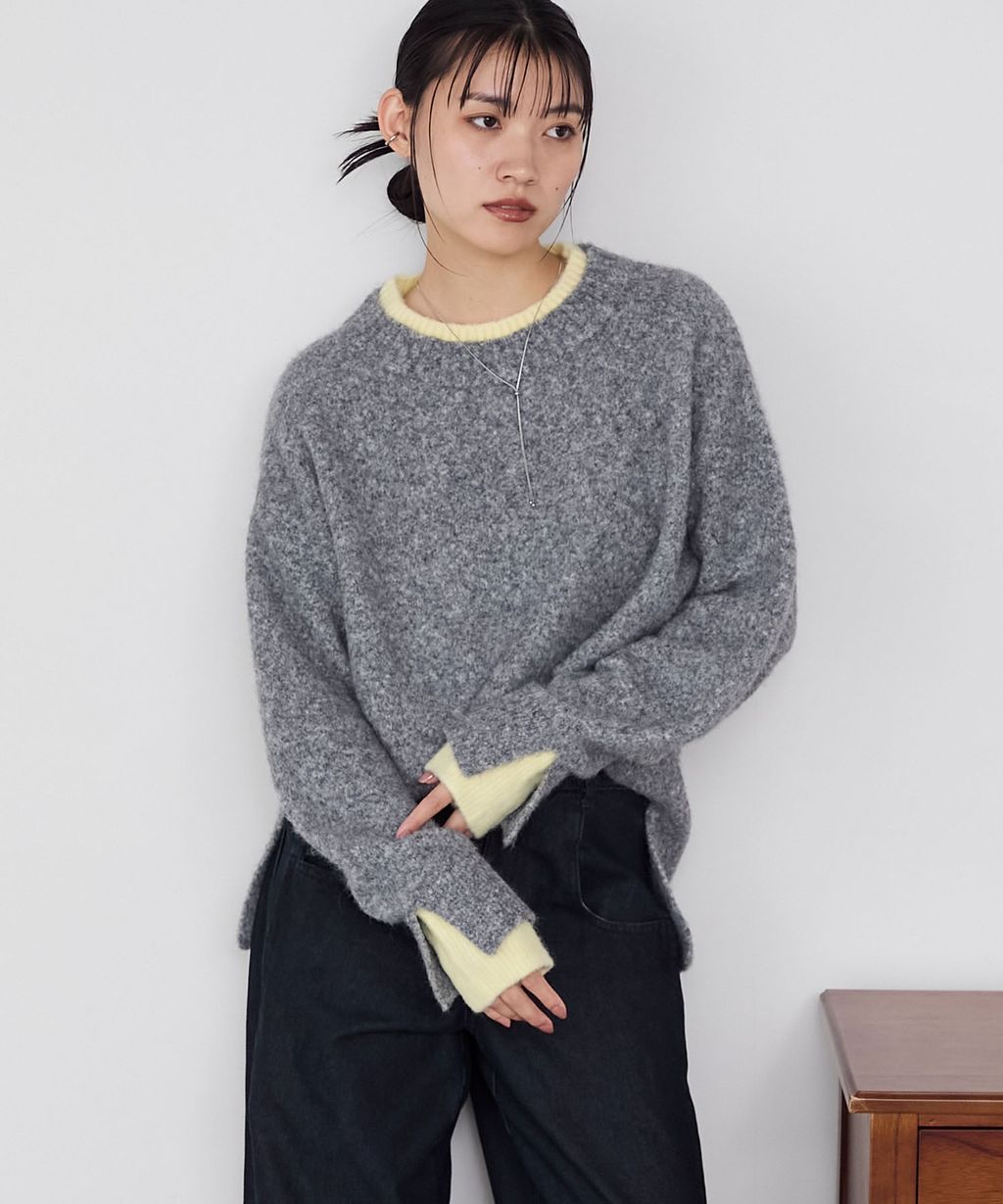 forksy. 假兩件層次感莫克領親膚針織上衣_80
