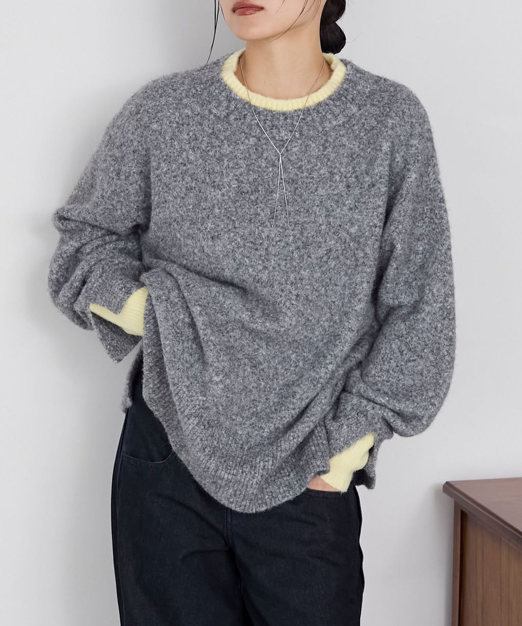 forksy. 假兩件層次感莫克領親膚針織上衣_78
