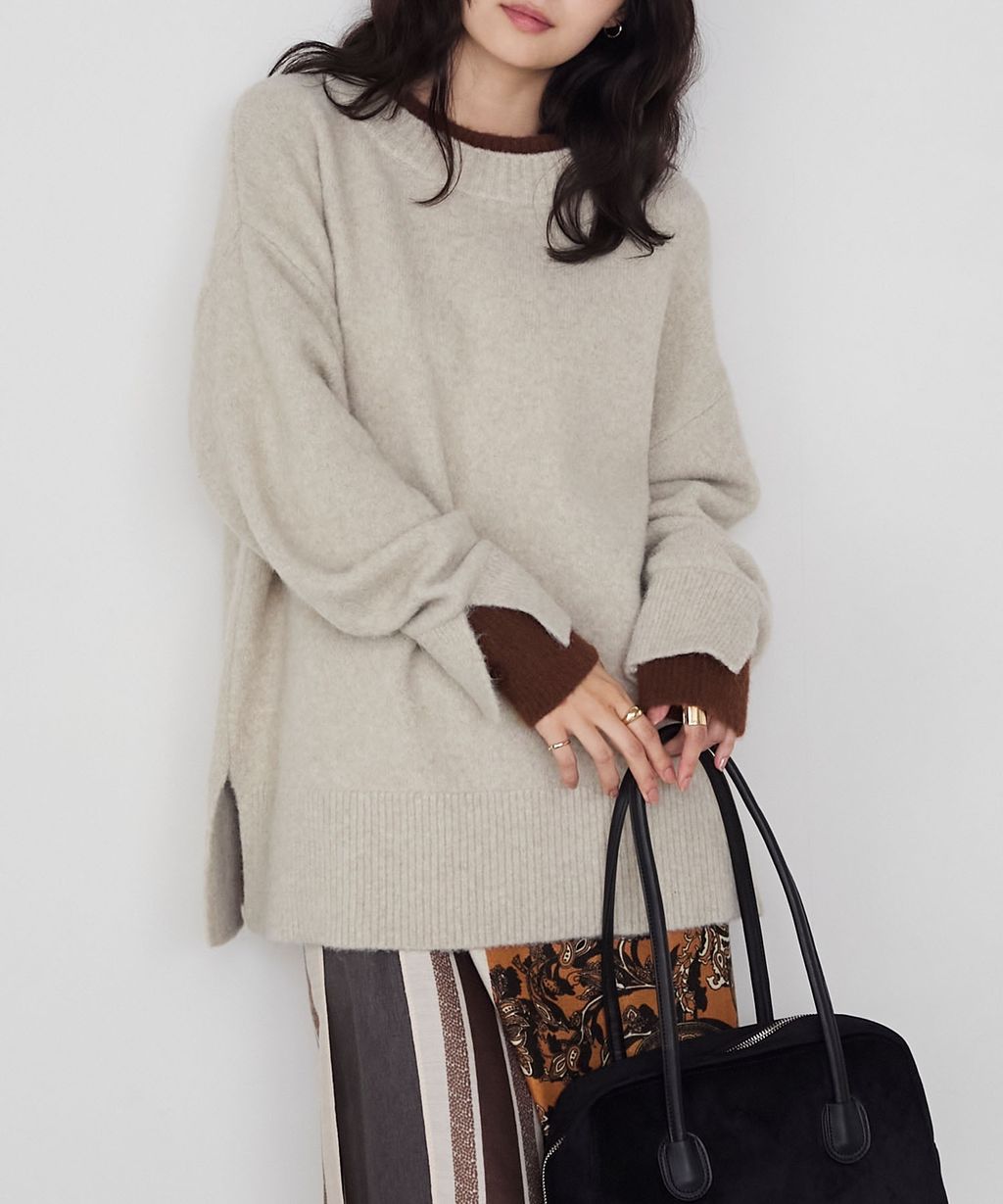 forksy. 假兩件層次感莫克領親膚針織上衣_36