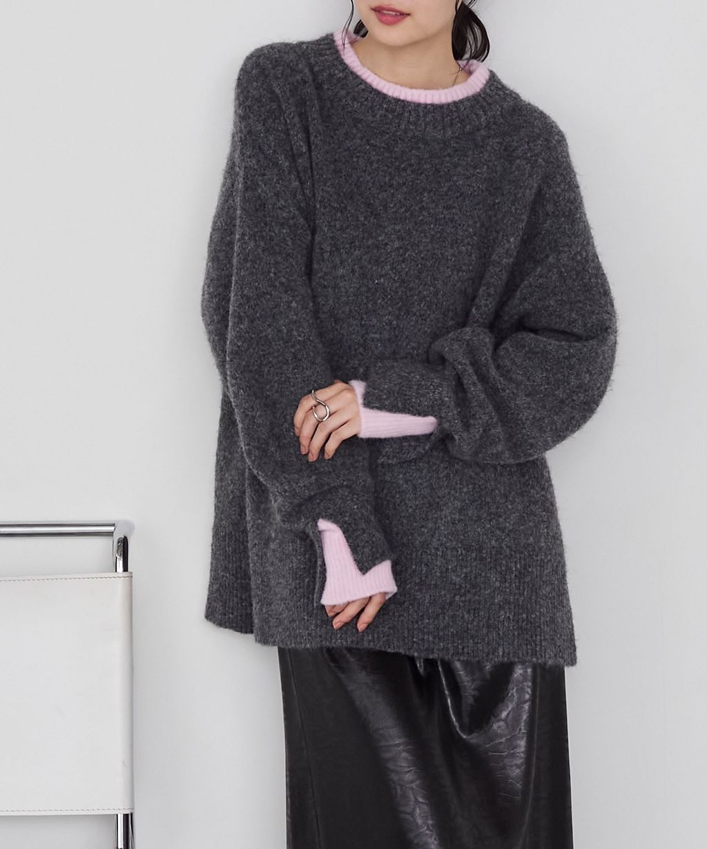 forksy. 假兩件層次感莫克領親膚針織上衣_25