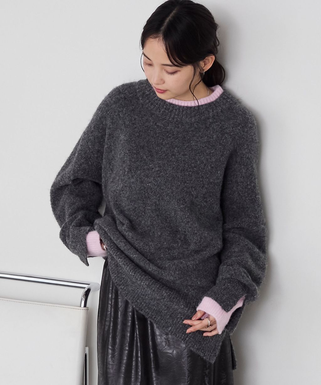 forksy. 假兩件層次感莫克領親膚針織上衣_21