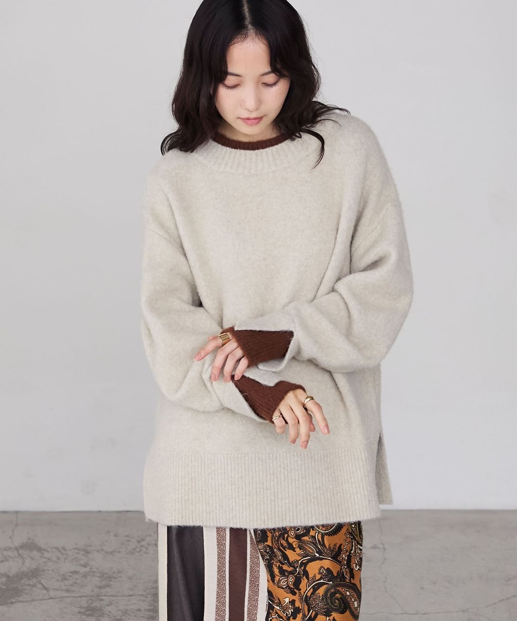 forksy. 假兩件層次感莫克領親膚針織上衣_35