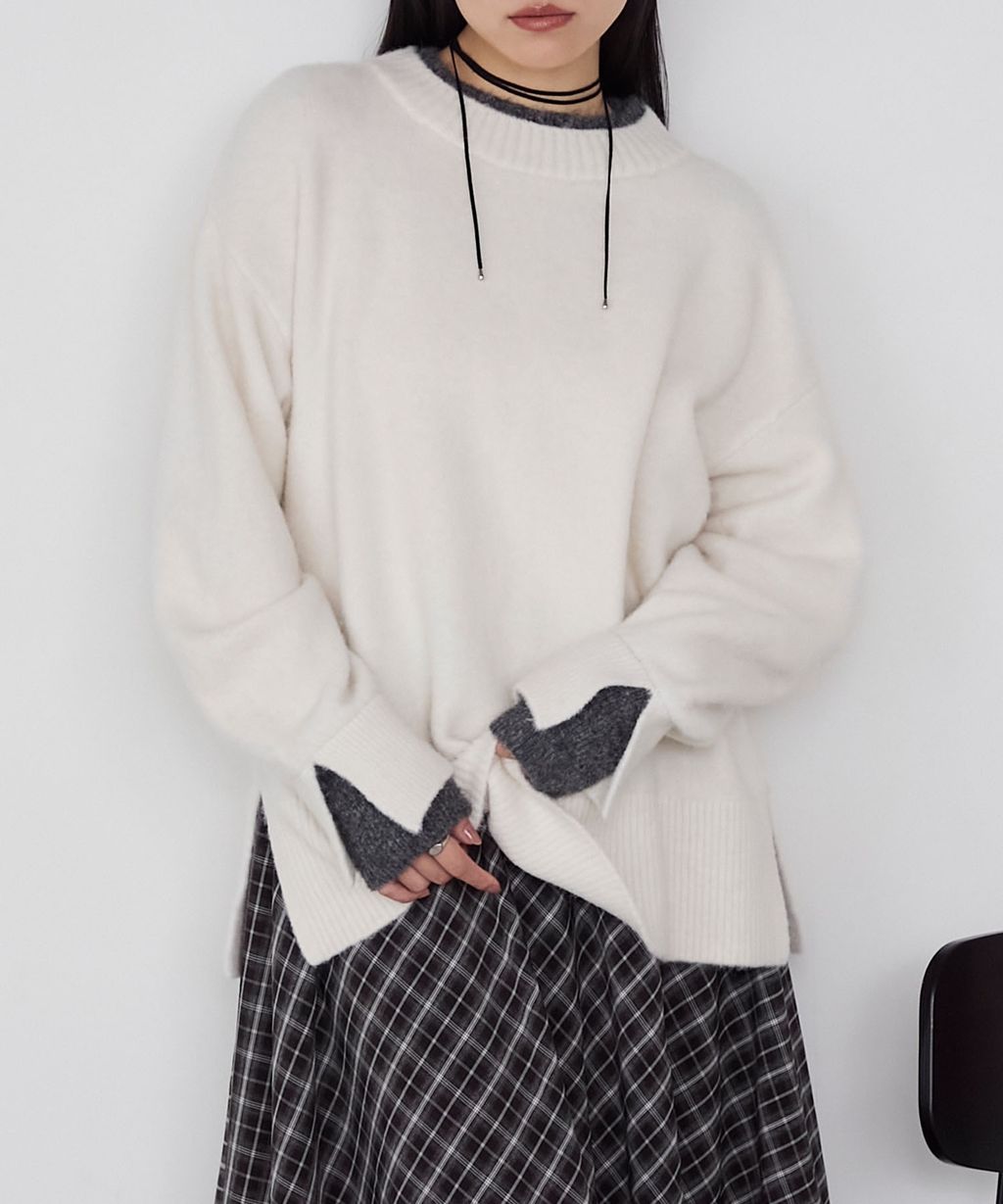 forksy. 假兩件層次感莫克領親膚針織上衣_13