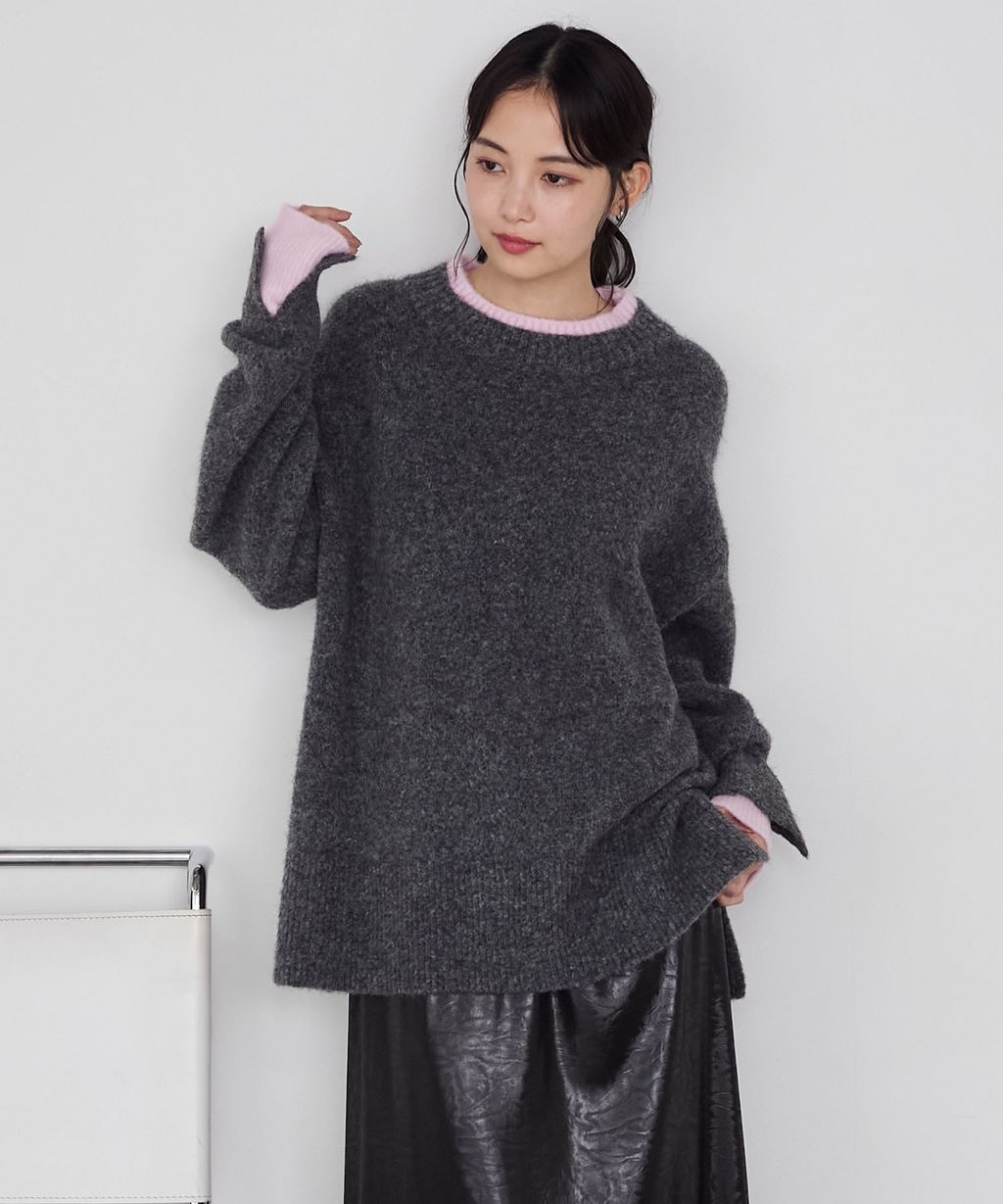 forksy. 假兩件層次感莫克領親膚針織上衣_24