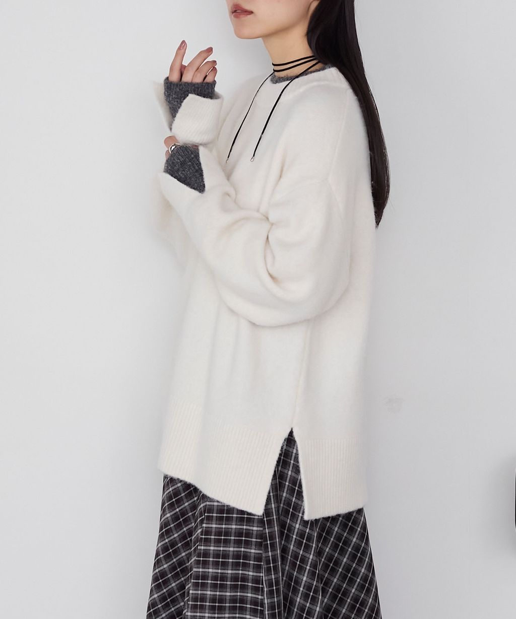 forksy. 假兩件層次感莫克領親膚針織上衣_15