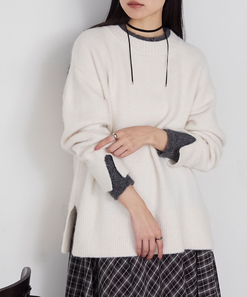 forksy. 假兩件層次感莫克領親膚針織上衣_9