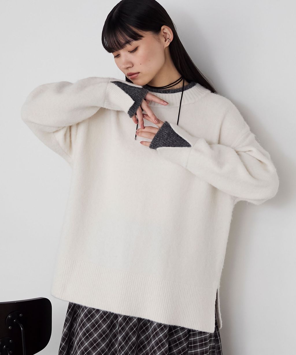 forksy. 假兩件層次感莫克領親膚針織上衣_12