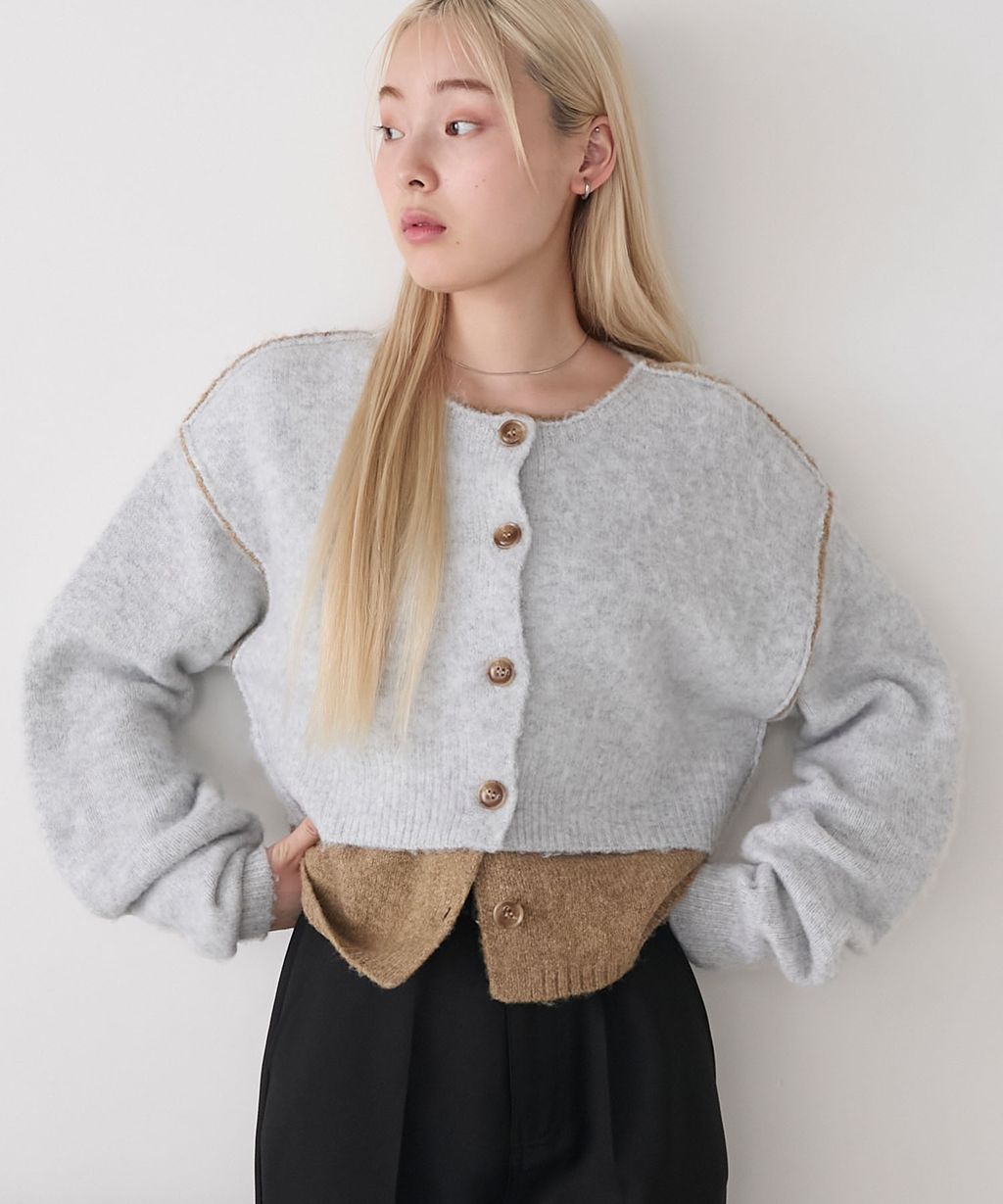 forksy. 假兩件短版落肩針織開襟外套_2