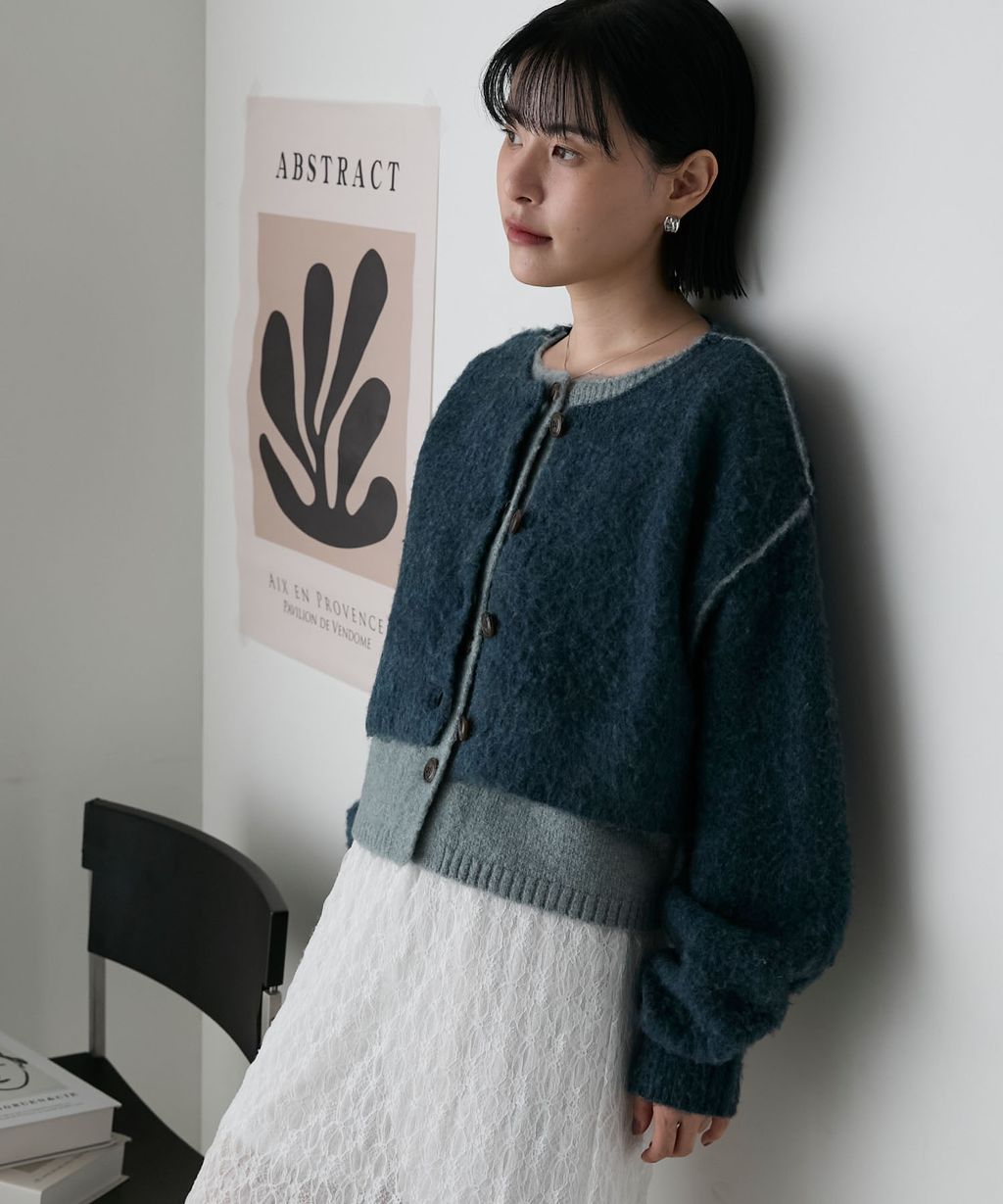 forksy. 假兩件短版落肩針織開襟外套_92