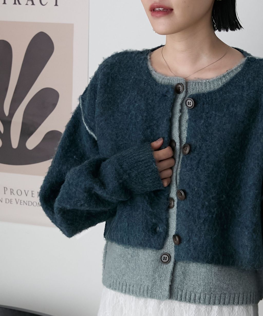 forksy. 假兩件短版落肩針織開襟外套_90