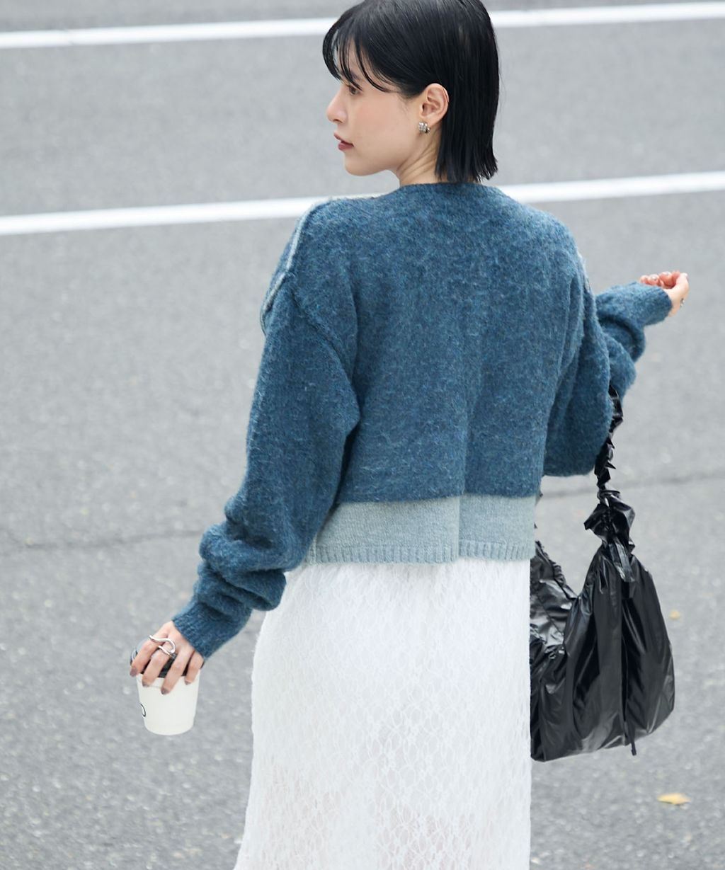 forksy. 假兩件短版落肩針織開襟外套_85