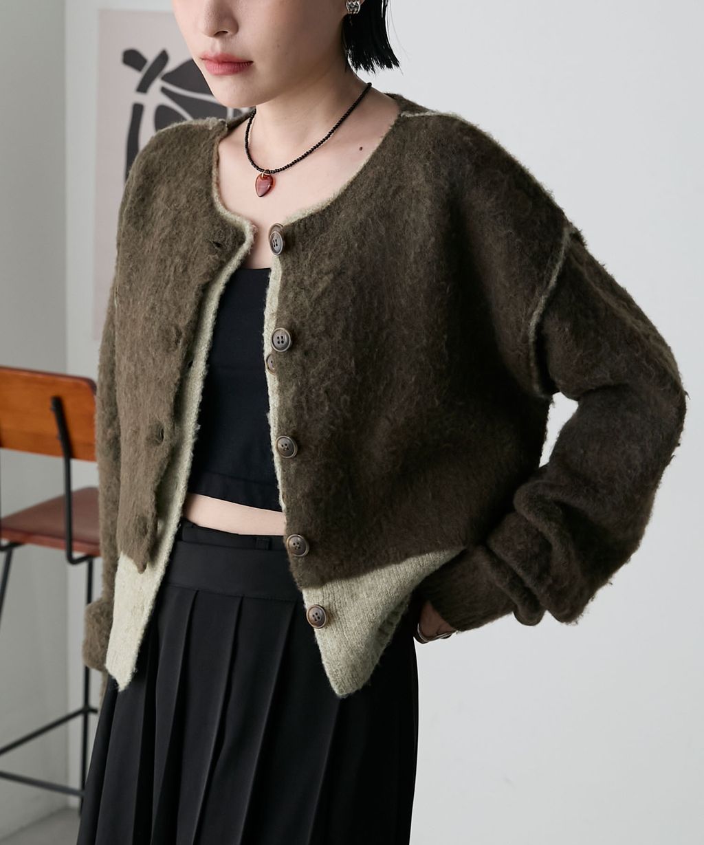 forksy. 假兩件短版落肩針織開襟外套_79