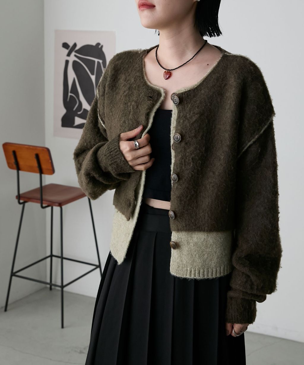 forksy. 假兩件短版落肩針織開襟外套_80