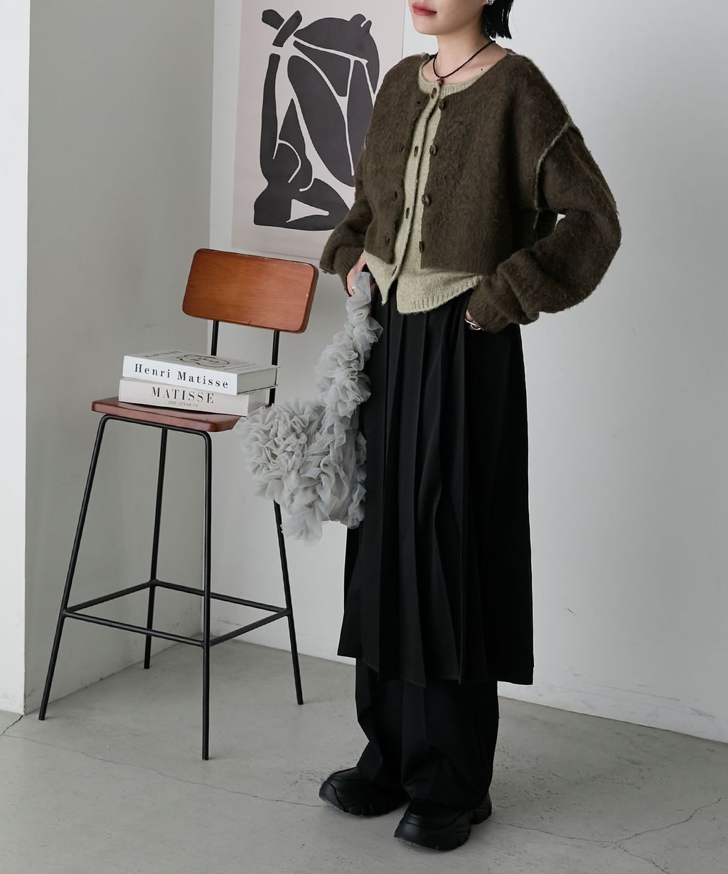 forksy. 假兩件短版落肩針織開襟外套_77