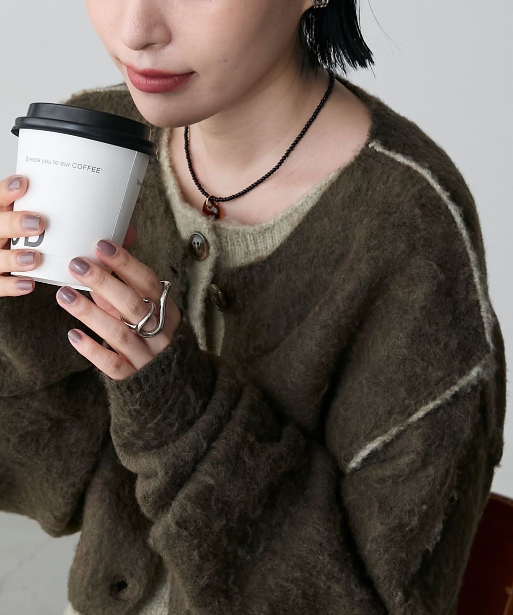 forksy. 假兩件短版落肩針織開襟外套_72