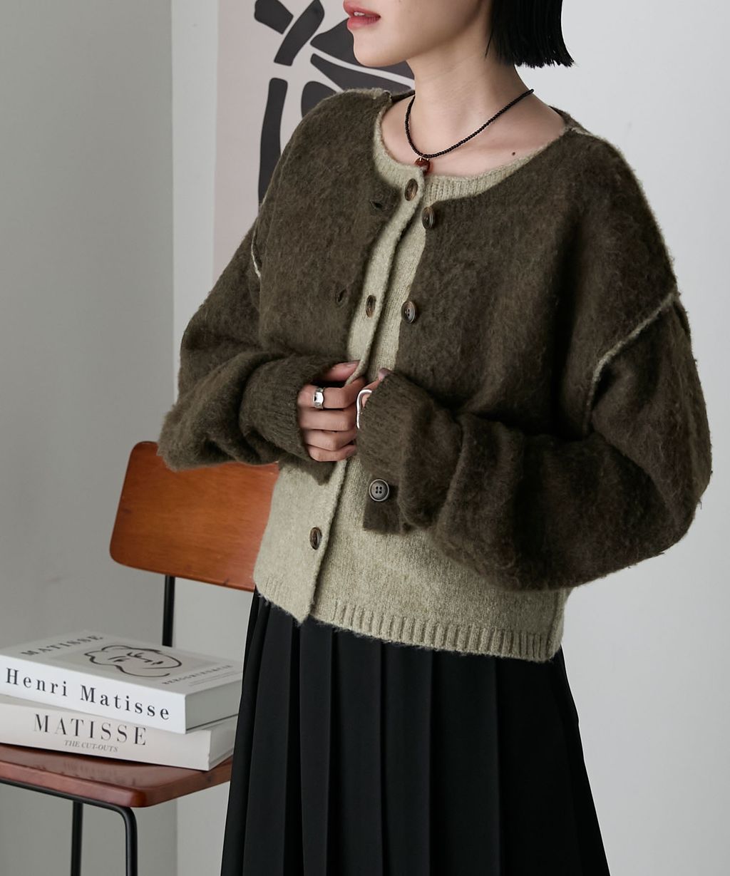 forksy. 假兩件短版落肩針織開襟外套_67