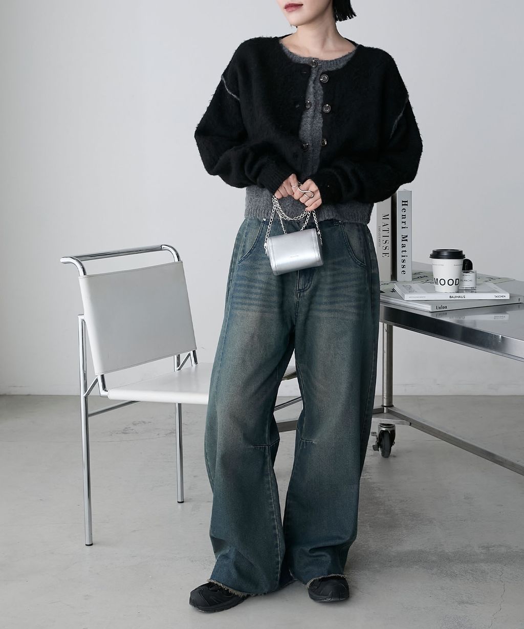 forksy. 假兩件短版落肩針織開襟外套_56