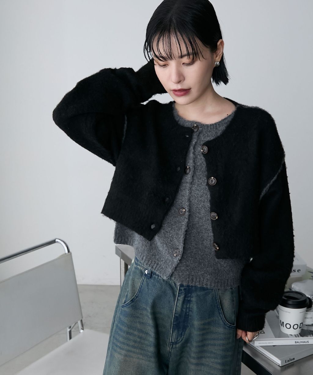 forksy. 假兩件短版落肩針織開襟外套_46