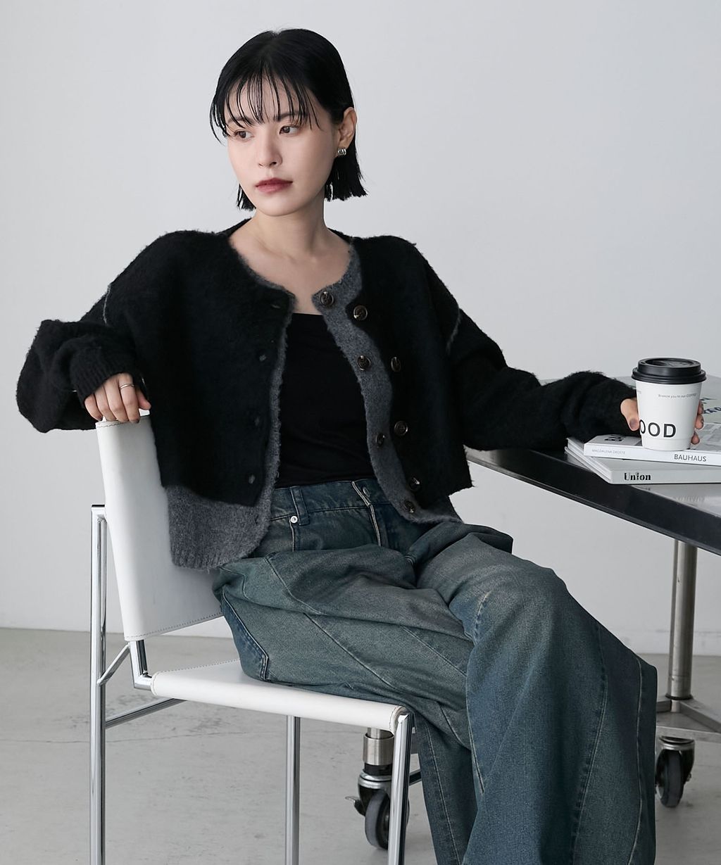 forksy. 假兩件短版落肩針織開襟外套_57