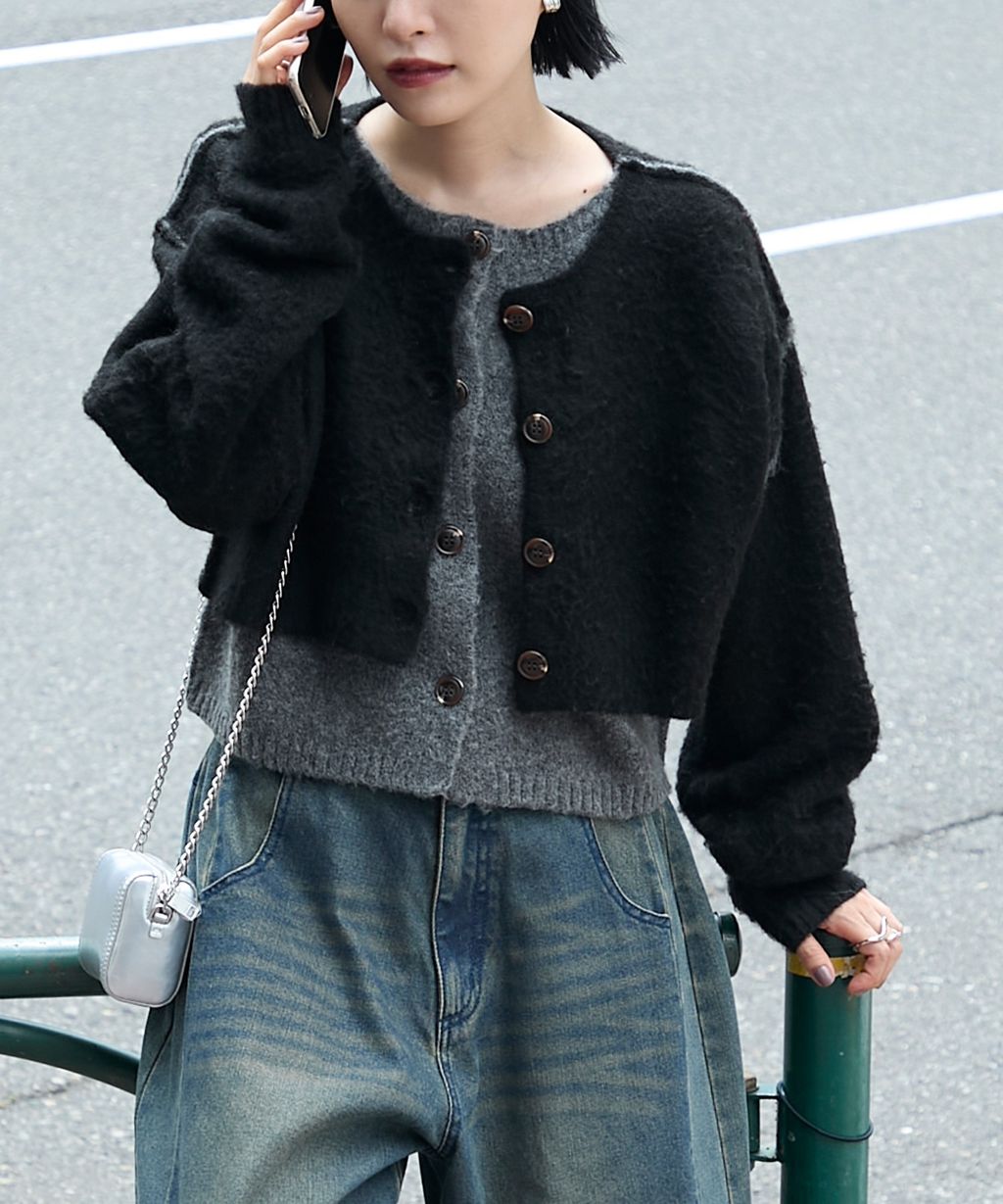 forksy. 假兩件短版落肩針織開襟外套_30