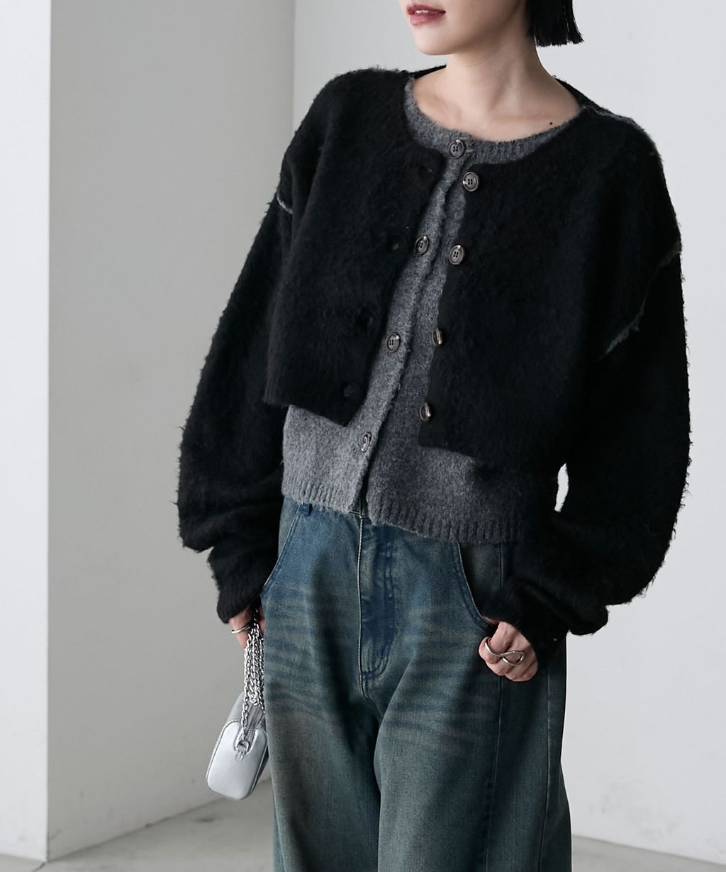 forksy. 假兩件短版落肩針織開襟外套_47