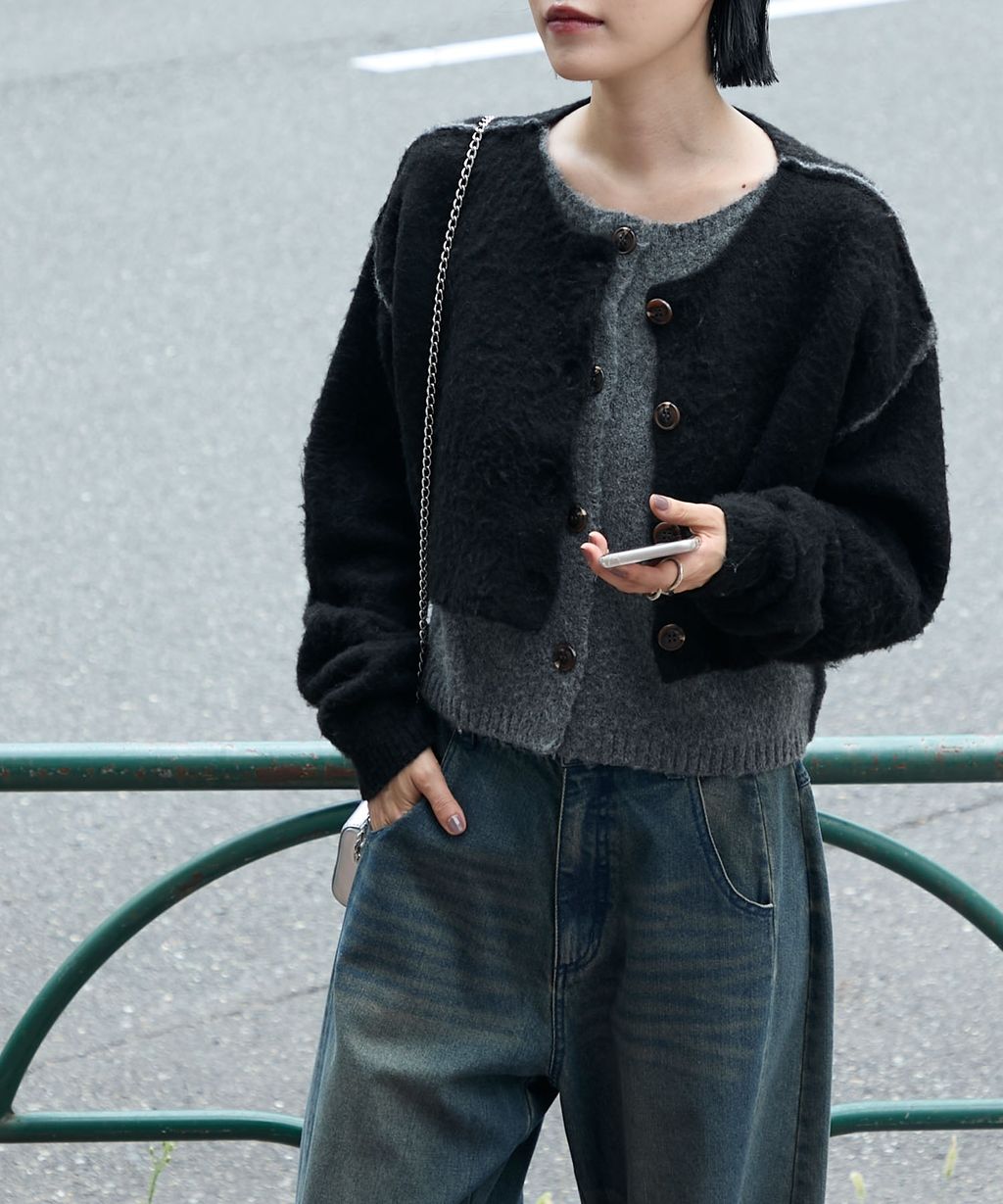 forksy. 假兩件短版落肩針織開襟外套_26