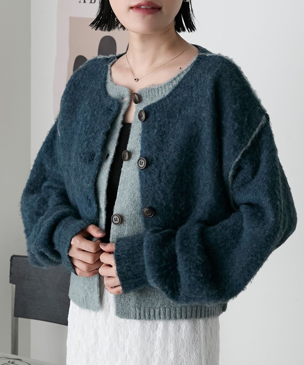 forksy. 假兩件短版落肩針織開襟外套_23