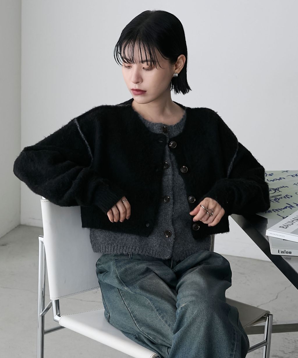 forksy. 假兩件短版落肩針織開襟外套_45