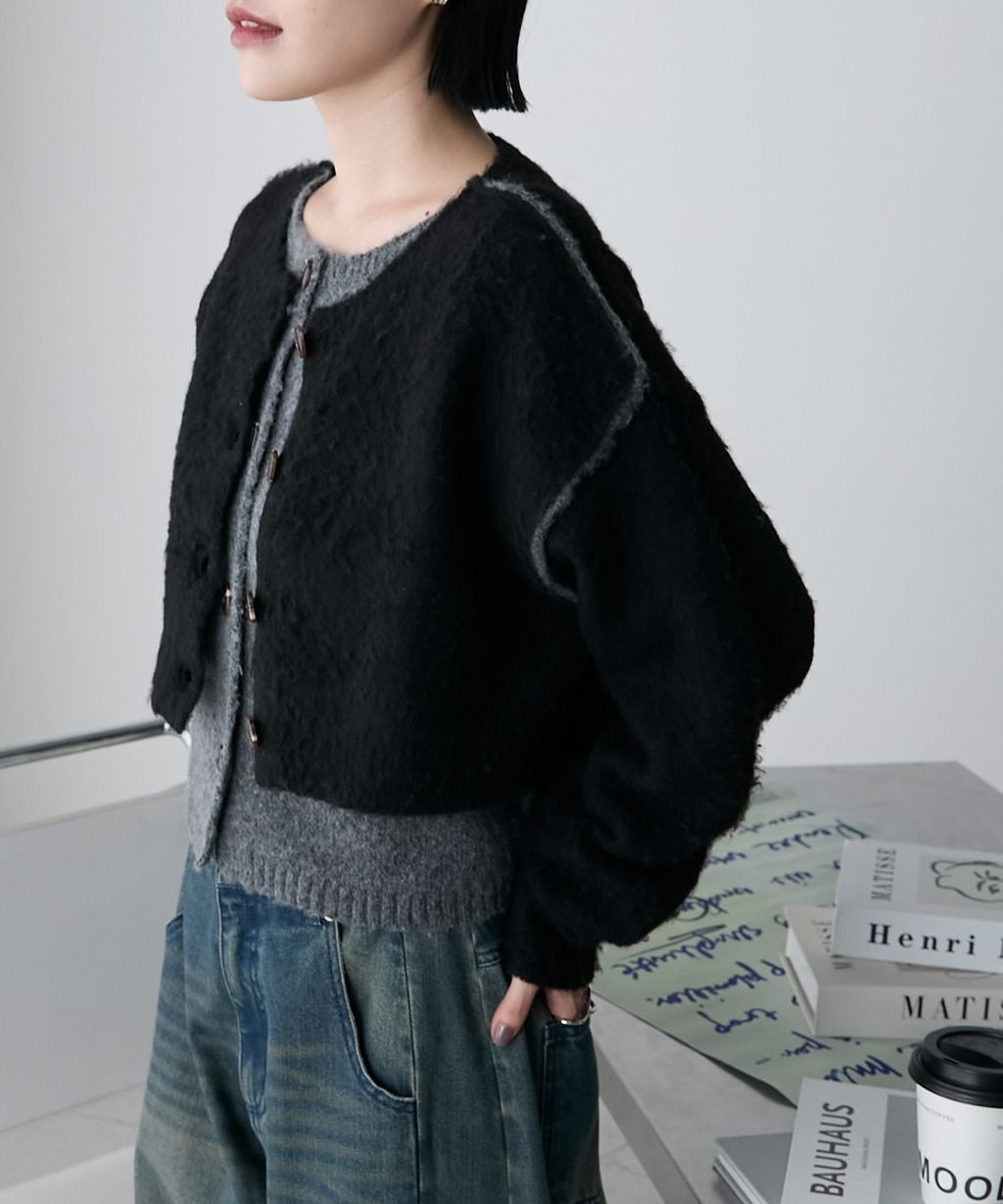 forksy. 假兩件短版落肩針織開襟外套_20