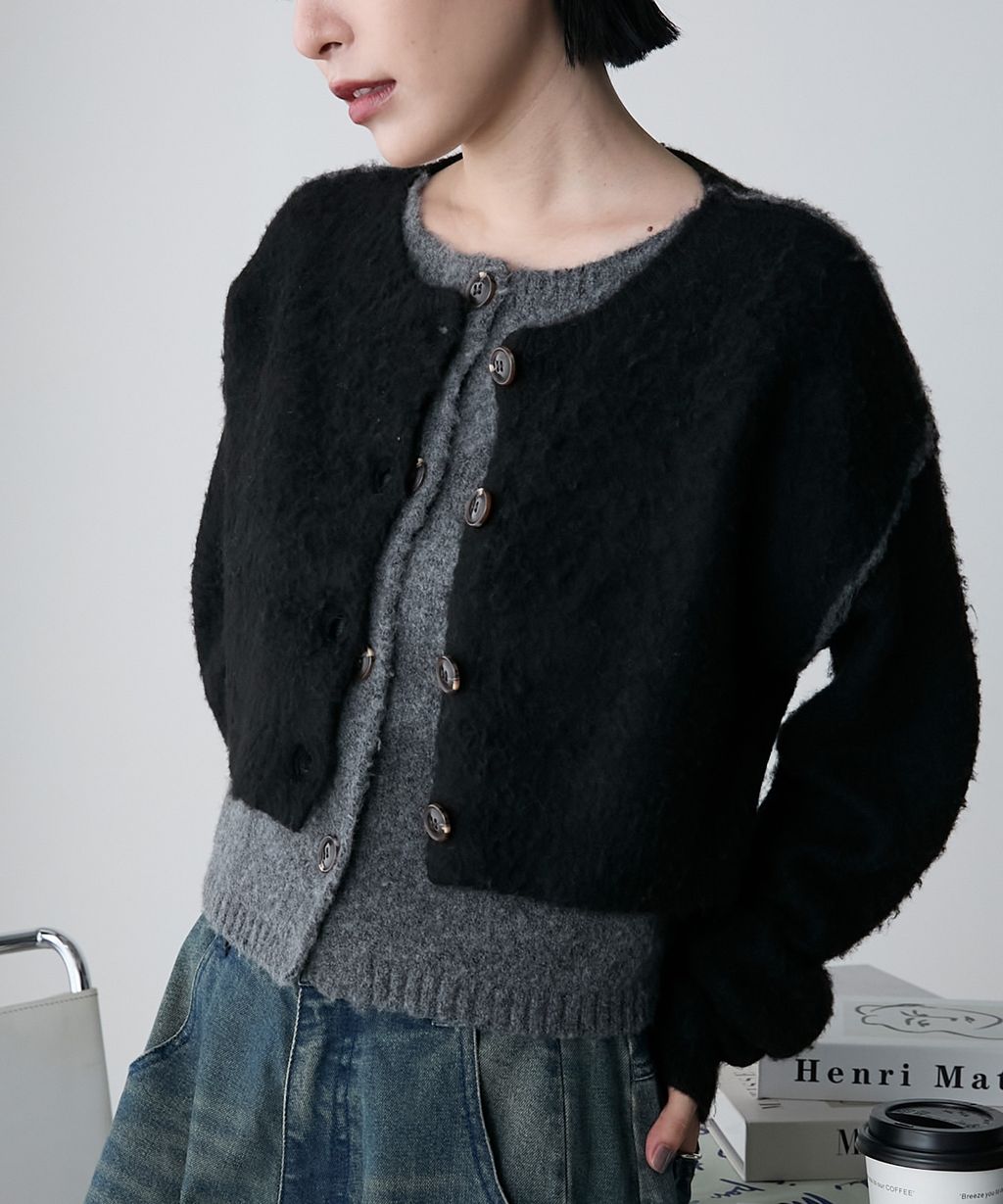 forksy. 假兩件短版落肩針織開襟外套_19