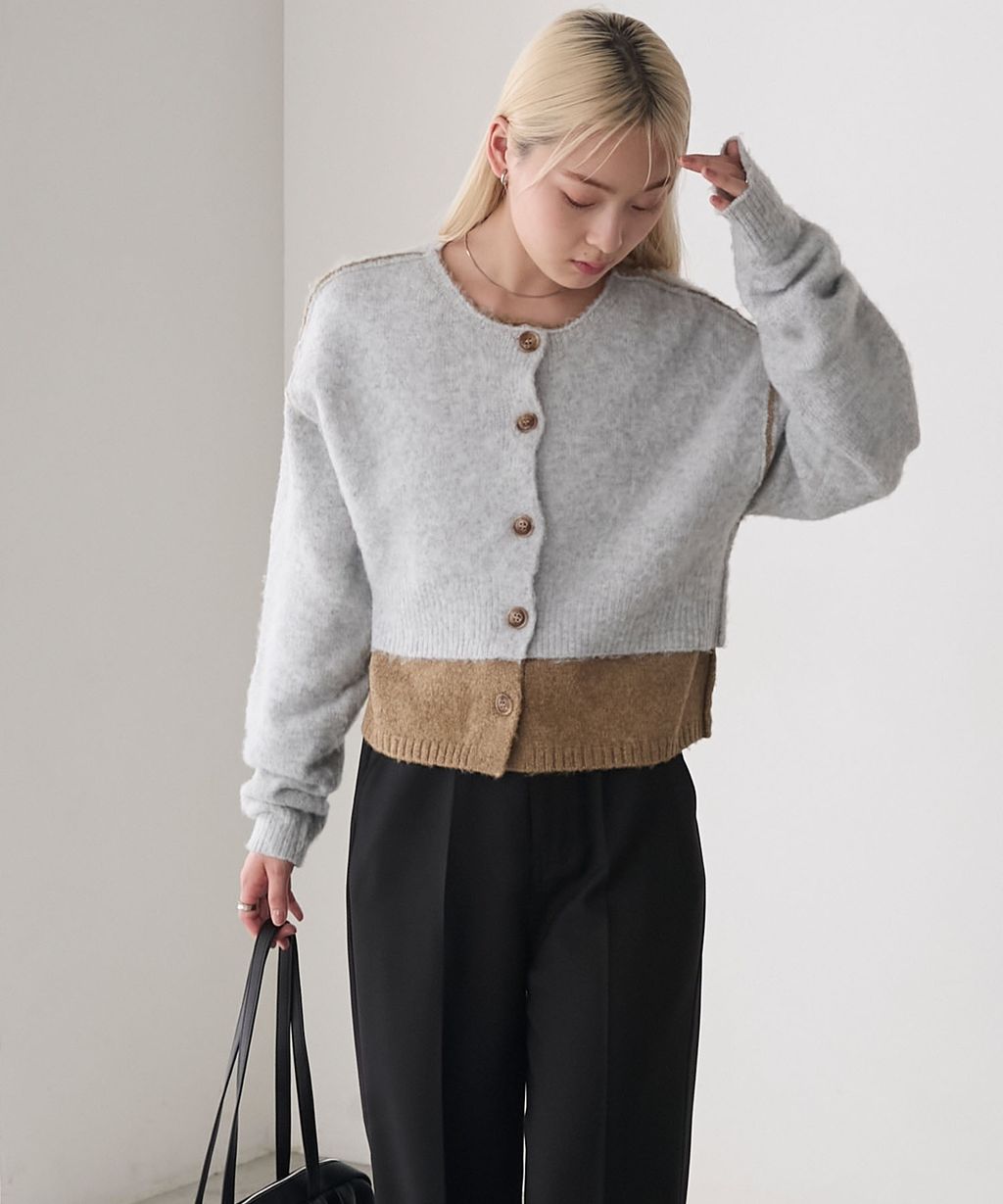 forksy. 假兩件短版落肩針織開襟外套_34