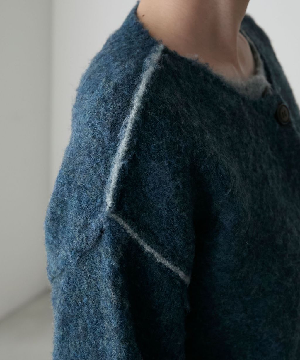 forksy. 假兩件短版落肩針織開襟外套_9