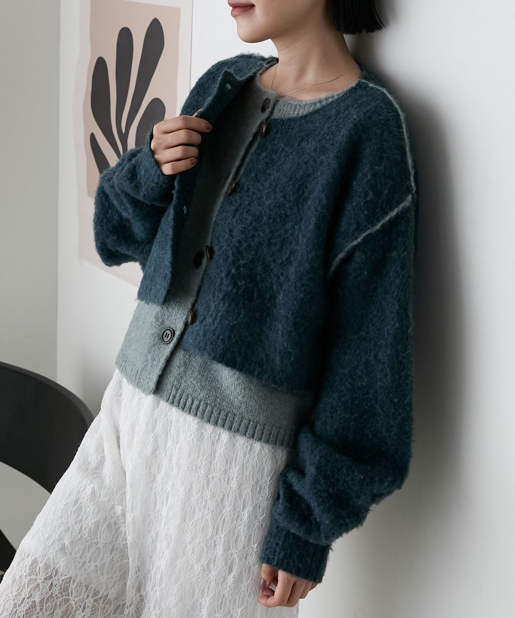 forksy. 假兩件短版落肩針織開襟外套_27