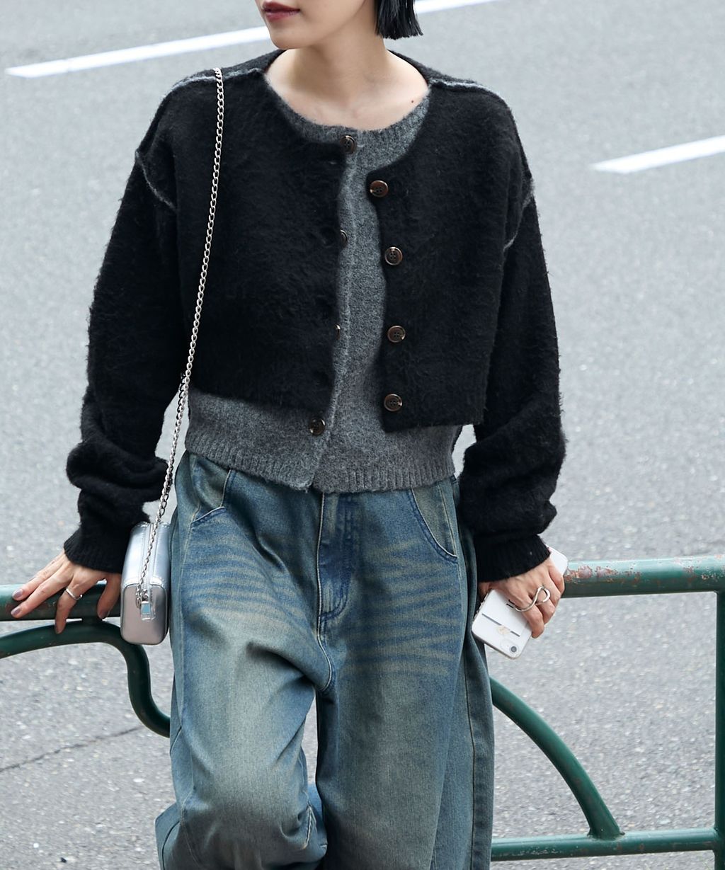 forksy. 假兩件短版落肩針織開襟外套_21