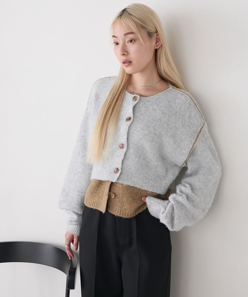 forksy. 假兩件短版落肩針織開襟外套_31
