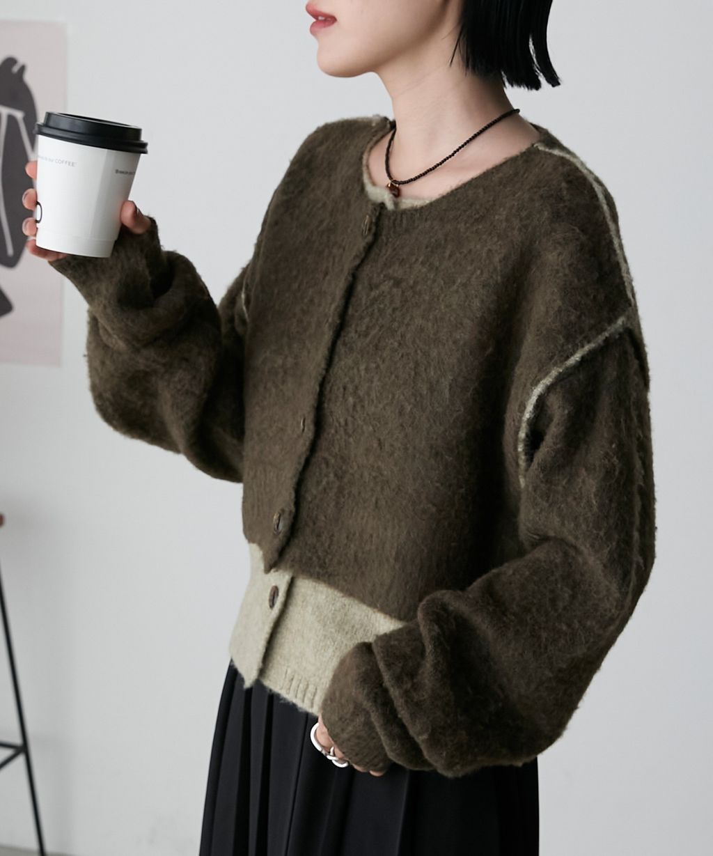 forksy. 假兩件短版落肩針織開襟外套_16