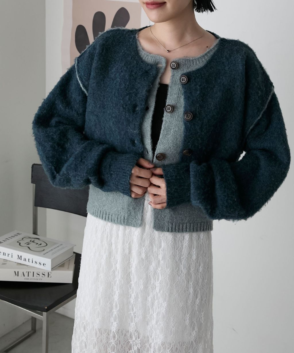 forksy. 假兩件短版落肩針織開襟外套_103