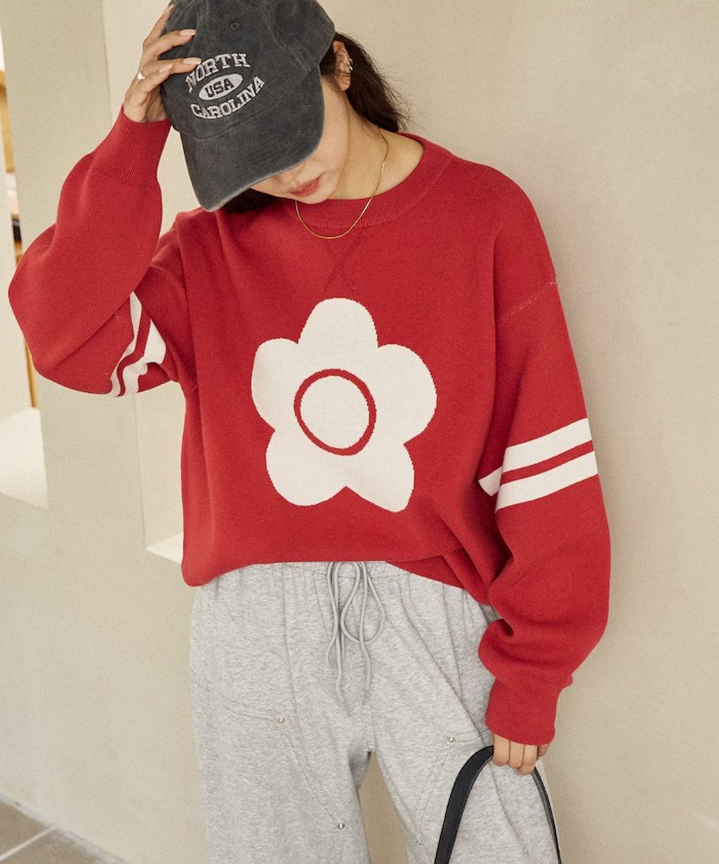 MARY QUANT 花朵logo袖線運動風針織大學T_8