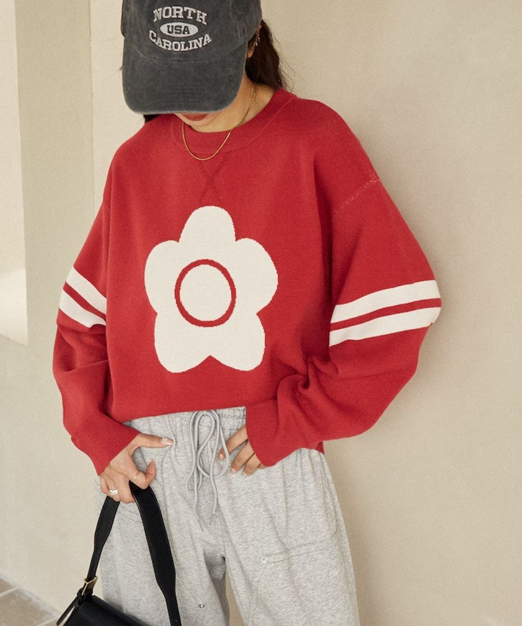 MARY QUANT 花朵logo袖線運動風針織大學T_7