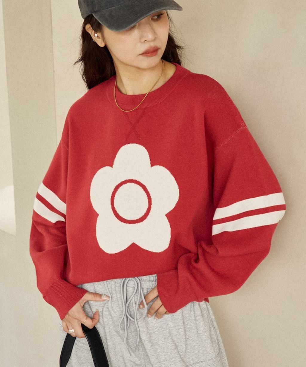 MARY QUANT 花朵logo袖線運動風針織大學T_15