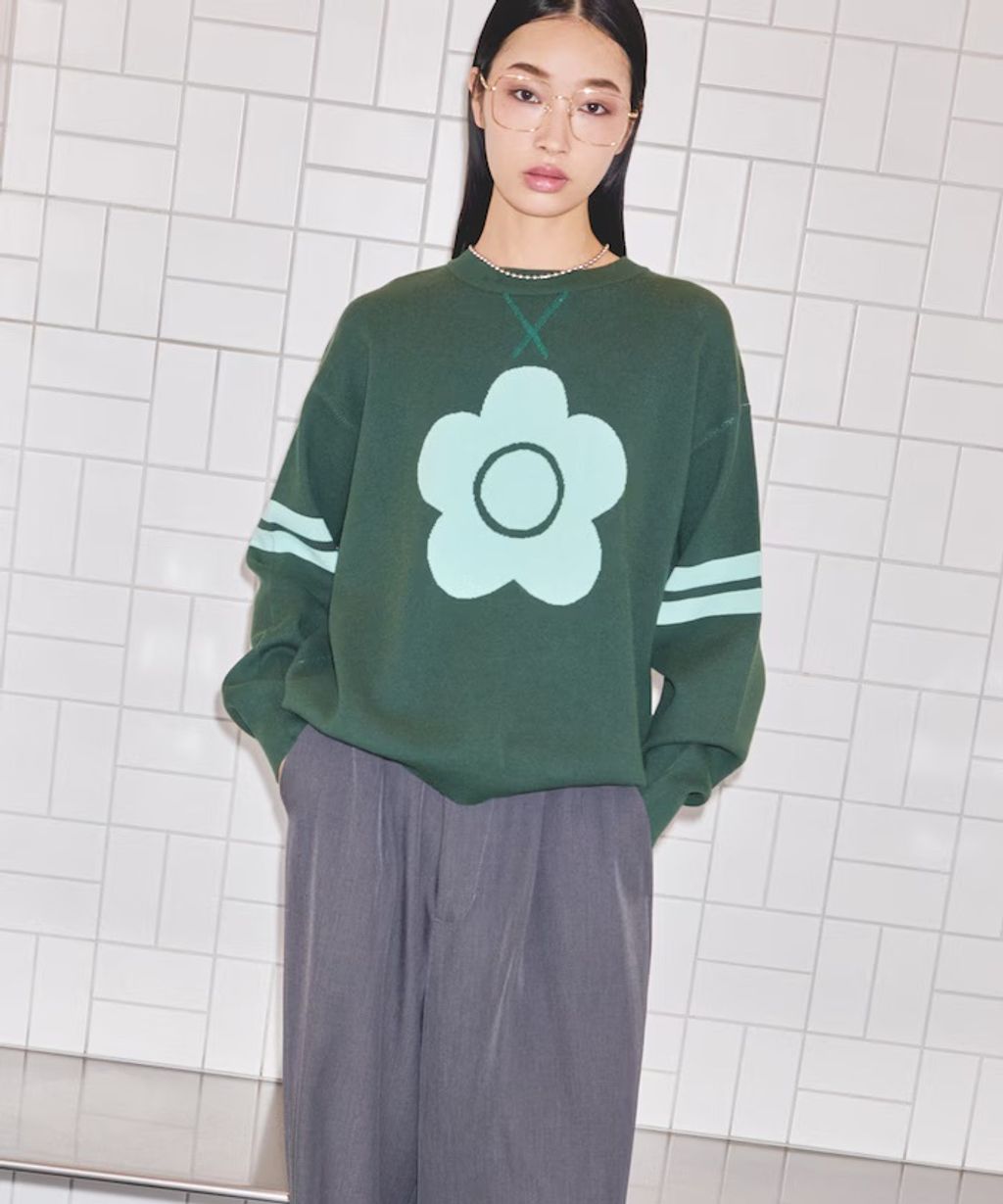 MARY QUANT 花朵logo袖線運動風針織大學T_59